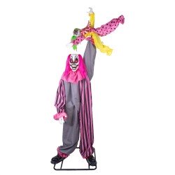 DECORATION HALLOWEEN CLOWN TENANT UNE FILLE EN L'AIR 210 CM ANIMATRONIC