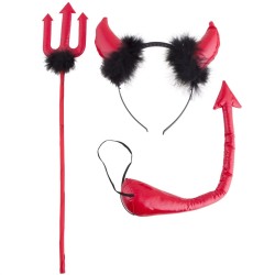 SET DIABLE SERRE TETE CORNES QUEUE ET TRIDENT ROUGE