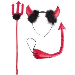 SET DIABLE SERRE TETE CORNES QUEUE ET TRIDENT ROUGE 