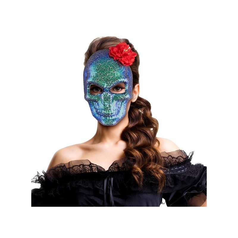 MASQUE TETE DE MORT PAILLETTES OU SEQUINS BLEU VERT DECOR ROSE ROUGE MASQUE TETE DE MORT PAILLETTES OU SEQUINS BLEU VERT DECOR ROSE ROUGE