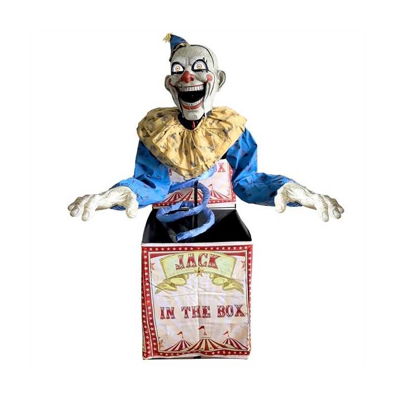 DECORATION HALLOWEEN CLOWN JACK in the box SORTI DE SA BOITE 180 CM ANIMATRONIC