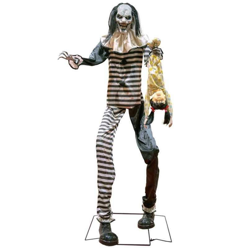 DECORATION HALLOWEEN CLOWN EFFRAYANT AVEC FILLETTE 240 CM ANIMATRONIC