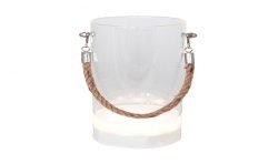 VASE VERRE SUPPORT LUMINEUX 7 LEDS AV/ ANSE JUTE DIA 9.5CM X 20CM