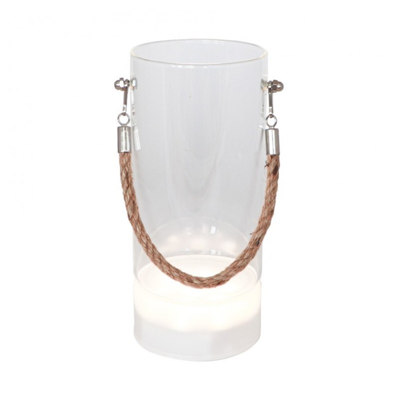 VASE VERRE SUPPORT LUMINEUX 7 LEDS AV/ ANSE JUTE DIA 9.5CM X 20CM VASE VERRE SUPPORT LUMINEUX 7 LEDS AV/ ANSE JUTE DIA 9.5CM X 20CM