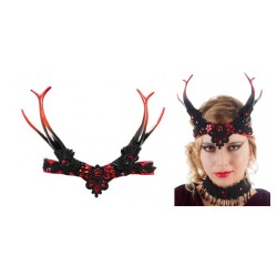 COIFFE GOTHIQUE ROUGE ET NOIRE AVEC CORNES