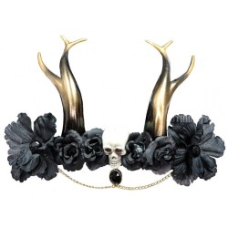 COIFFE GOTHIQUE ROUGE ET NOIRE AVEC CORNES 