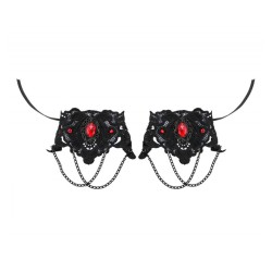 LOT 2 MANCHETTES GOTHIQUES NOIRES DENTELLE ET PIERRE ROUGE