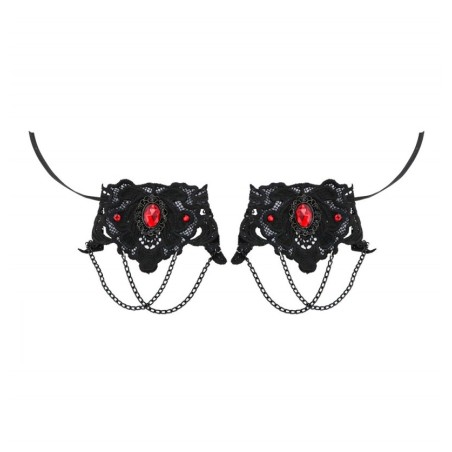 LOT 2 MANCHETTES GOTHIQUES NOIRES DENTELLE ET PIERRE ROUGE
