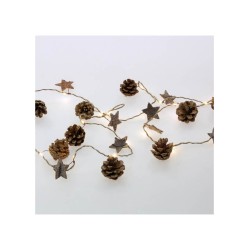 GUIRLANDE FIL MICRO LEDS NATURELLE 220CM POMMES DE PINS BOIS