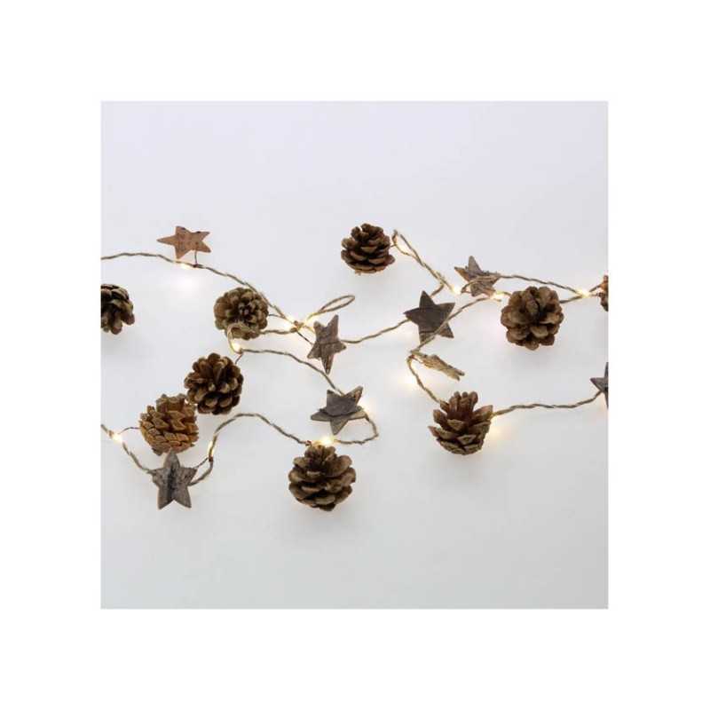 GUIRLANDE FIL MICRO LEDS NATURELLE 220CM POMMES DE PINS BOIS