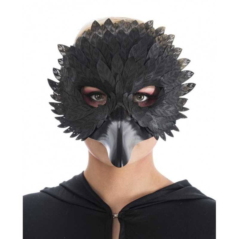 MASQUE LOUP OISEAU NOIR EFFET PLUMES CUIR OU MEDECIN DE LA PESTE