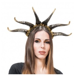 SERRE TETE MALEFIQUE 6 CORNES DOREES 45CM X 30CM