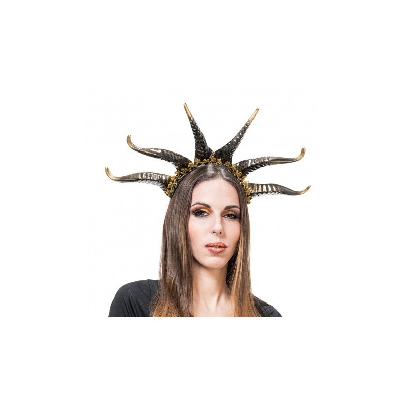 SERRE TETE MALEFIQUE 6 CORNES DOREES 45CM X 30CM SERRE TETE MALEFIQUE 6 CORNES DOREES 45CM X 30CM