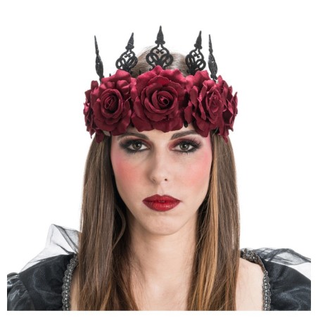 COURONNE NOIRE 5 ROSES ROUGES 30CM X 14CM