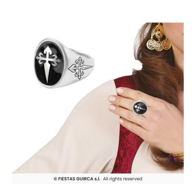 BAGUE CROIX SATANIQUE SUR FOND NOIR
