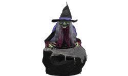 DECORATION HALLOWEEN SORCIERE AVEC CHAUDRON SON LUMIERE ET ANIME