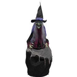 DECORATION HALLOWEEN SORCIERE AVEC CHAUDRON SON  LUMIERE ET ANIME