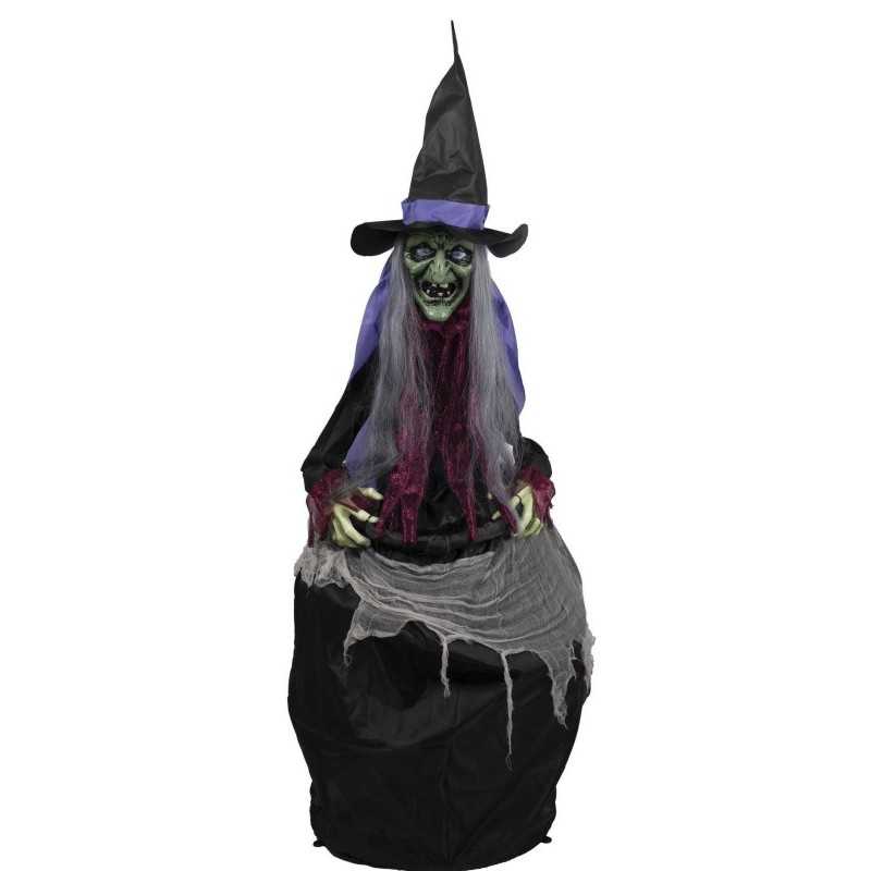 DECORATION HALLOWEEN SORCIERE AVEC CHAUDRON SON LUMIERE ET ANIME