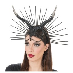 SERRE TETE GOTHIQUE MALEFIQUE CORNES ET PERLES NOIRES