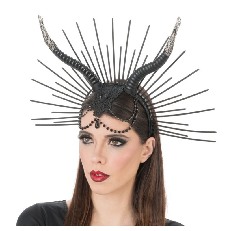 SERRE TETE GOTHIQUE MALEFIQUE CORNES ET PERLES NOIRES SERRE TETE GOTHIQUE MALEFIQUE CORNES ET PERLES NOIRES