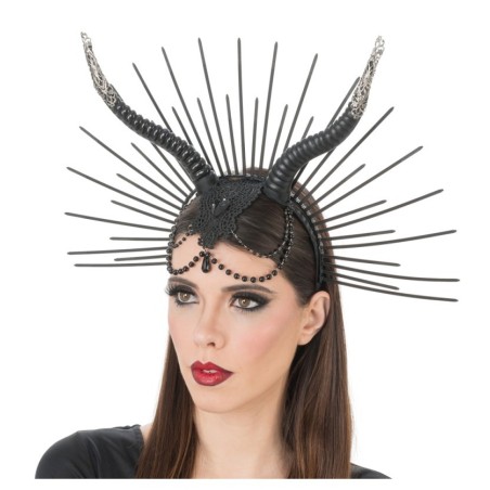 SERRE TETE GOTHIQUE MALEFIQUE CORNES ET PERLES NOIRES