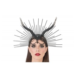 SERRE TETE GOTHIQUE MALEFIQUE CORNES ET PERLES NOIRES