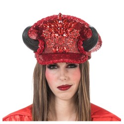 CASQUETTE DIABLE ROUGE SEQUINS PAILLETTES AVEC CORES