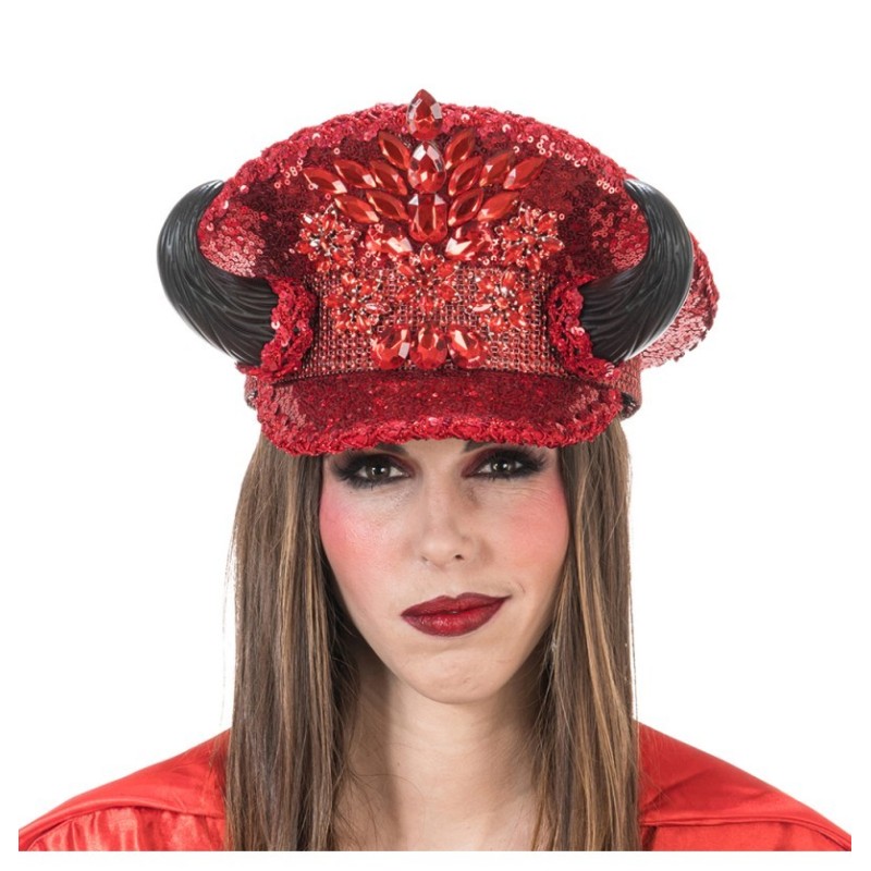 CASQUETTE DIABLE ROUGE SEQUINS PAILLETTES AVEC CORES CASQUETTE DIABLE ROUGE SEQUINS PAILLETTES AVEC CORES
