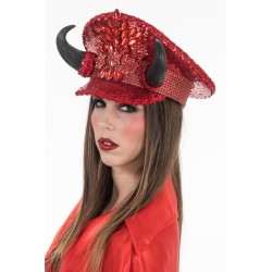 CASQUETTE DIABLE ROUGE SEQUINS PAILLETTES AVEC CORES