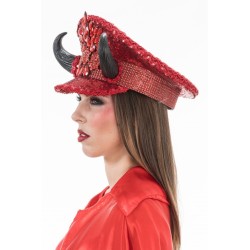 CASQUETTE DIABLE ROUGE SEQUINS PAILLETTES AVEC CORES