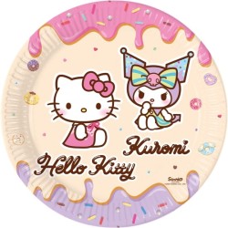 8 ASSIETTES EN CARTON COMPOSTABLE HELLO KITTY KUROMI 23 CM