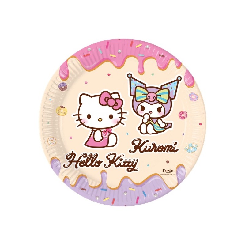 8 ASSIETTES EN CARTON COMPOSTABLE HELLO KITTY KUROMI 23 CM 8 ASSIETTES EN CARTON COMPOSTABLE HELLO KITTY KUROMI 23 CM