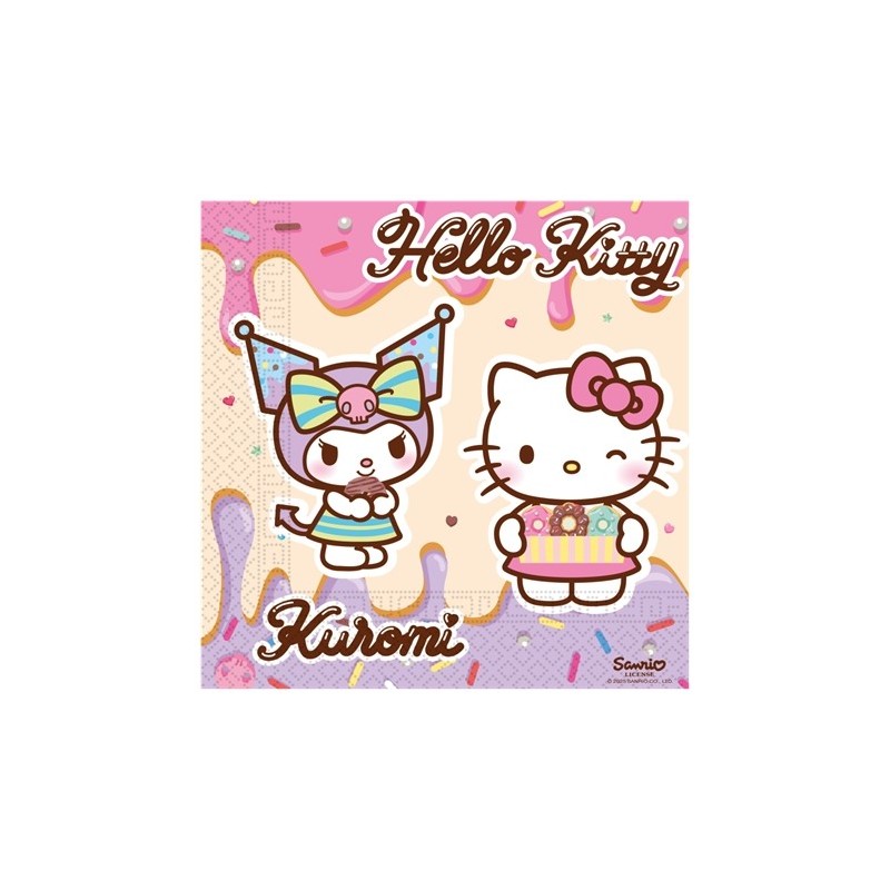 20 SERVIETTES COMPOSTABLE HELLO KITTY KUROMI 33 X 33 CM 20 SERVIETTES COMPOSTABLE HELLO KITTY KUROMI 33 X 33 CM