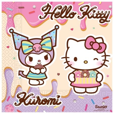 20 SERVIETTES COMPOSTABLE HELLO KITTY KUROMI 33 X 33 CM