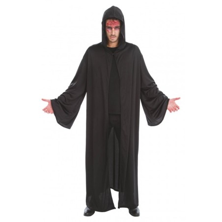 CAPE NOIRE A CAPUCHE PRETRE SATANIQUE 180 CM