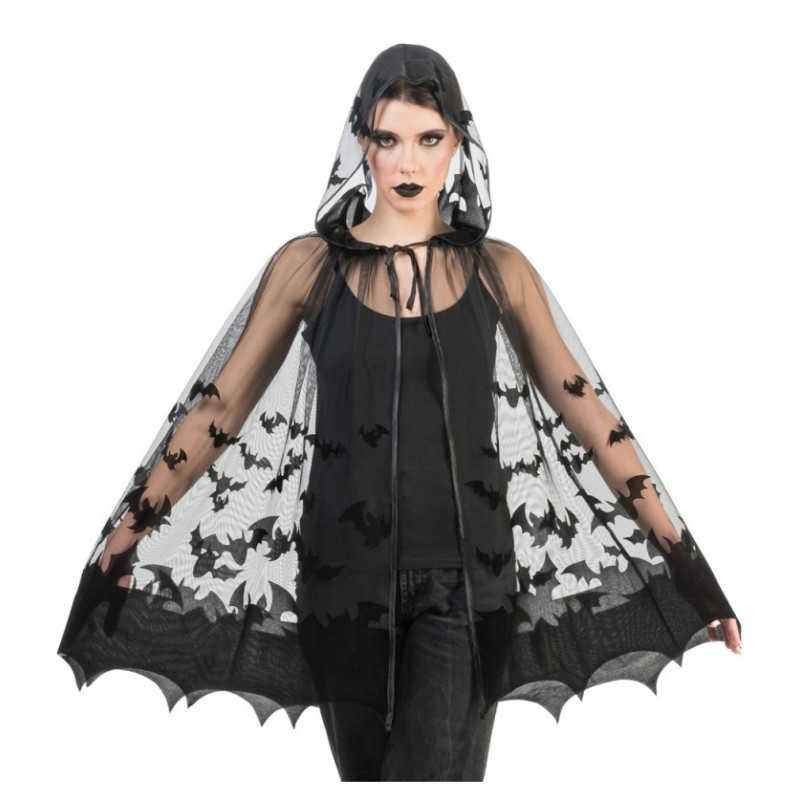 CAPE A CAPUCHE CHAUVE-SOURIS NOIR TAILLE UNIQUE