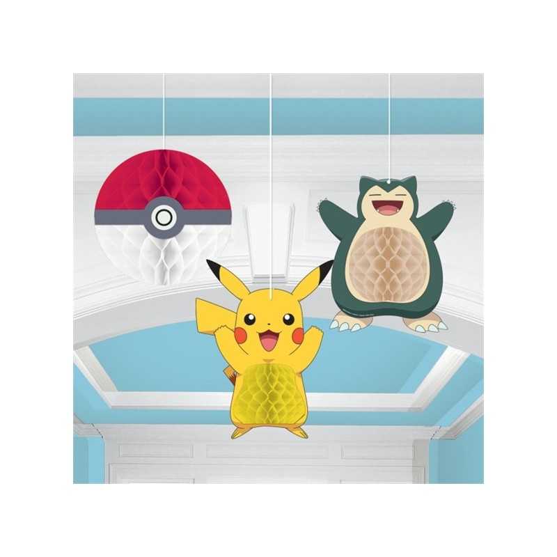3 DECORATIONS NID D'ABEILLE POKEMON PIKACHU A SUSPENDRE
