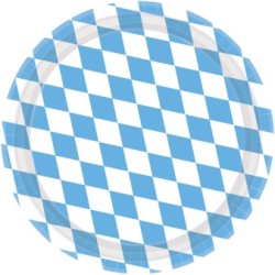 8 ASSIETTES EN PAPIER OKTOBERFEST IMPRIME BLEU ET BLANC 23 CM