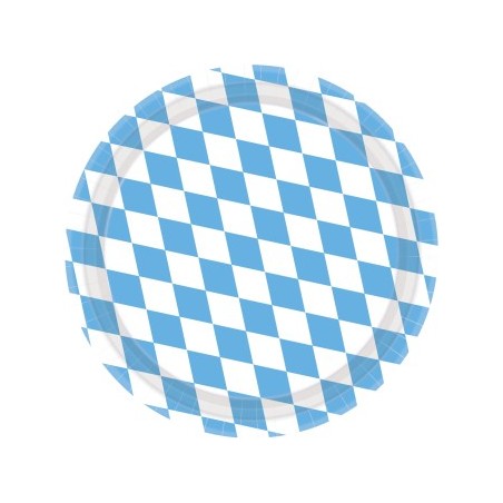 8 ASSIETTES EN PAPIER OKTOBERFEST IMPRIME BLEU ET BLANC 23 CM