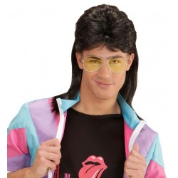 PERRUQUE MULET NOIRE ANNEES 80 AVEC LUNETTES