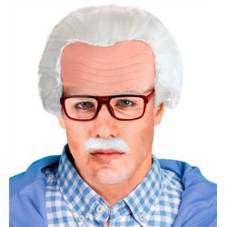 ENSEMBLE PERRUQUE CHEVEUX BLANCS MOUSTACHE ET LUNETTES GRAND PERE