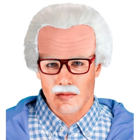 ENSEMBLE PERRUQUE CHEVEUX BLANCS MOUSTACHE ET LUNETTES GRAND PERE