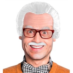 ENSEMBLE PERRUQUE CHEVEUX BLANCS MOUSTACHE ET LUNETTES GRAND PERE