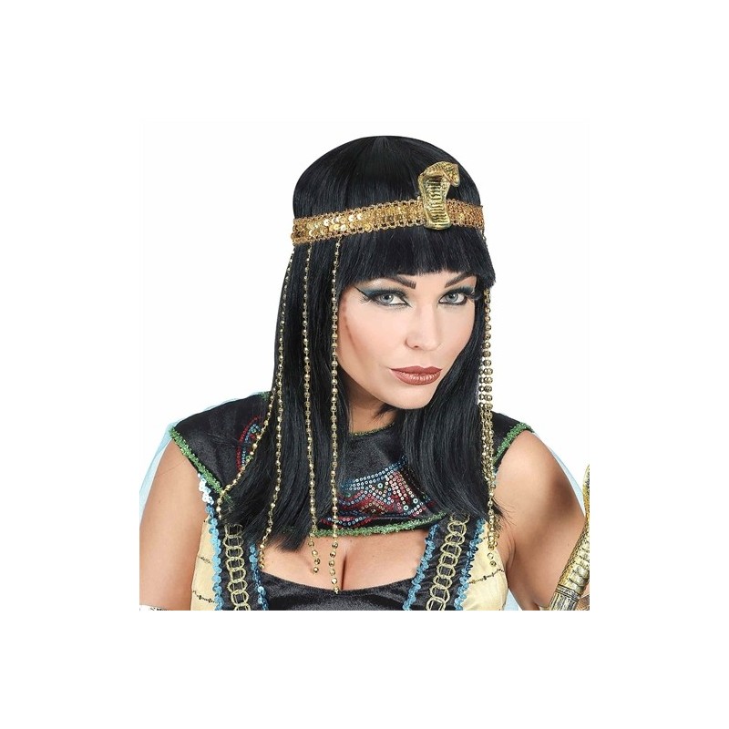 PERRUQUE PHARAON EGYPTIENNE OU CLEOPATRE NOIR AVEC BANDEAU PERRUQUE PHARAON EGYPTIENNE OU CLEOPATRE NOIR AVEC BANDEAU