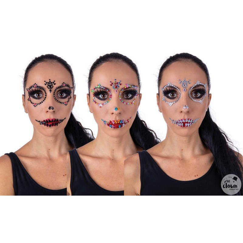STRASS DE VISAGE AUTOCOLLANT 3 MODELES ALEATOIRES POUR HALLOWEEN STRASS DE VISAGE AUTOCOLLANT 3 MODELES ALEATOIRES POUR HALLOWEEN