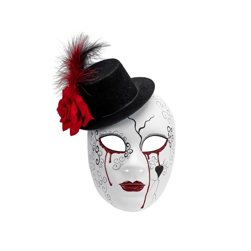 MASQUE COMEDIA DEL ARTE FEMME LARMES DE SANG CHAPEAU ROSE ROUGE MASQUE COMEDIA DEL ARTE FEMME LARMES DE SANG CHAPEAU ROSE ROUGE