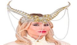 COIFFE OU TOUT DE TETE CORNES GOTHIQUES BLANCHES + PERLES