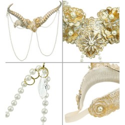 COIFFE OU TOUT DE TETE CORNES GOTHIQUES BLANCHES + PERLES