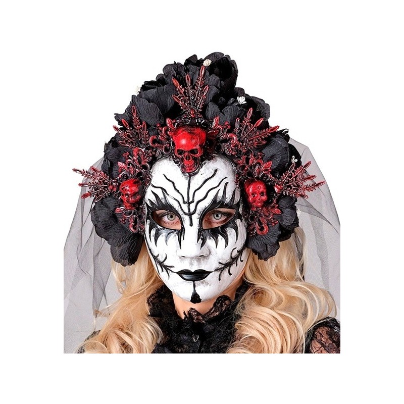 MASQUE AUX ROSES NOIRES ET VOILE REINE DE LA MORT MASQUE AUX ROSES NOIRES ET VOILE REINE DE LA MORT