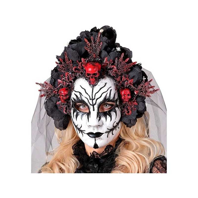 MASQUE AUX ROSES NOIRES ET VOILE REINE DE LA MORT